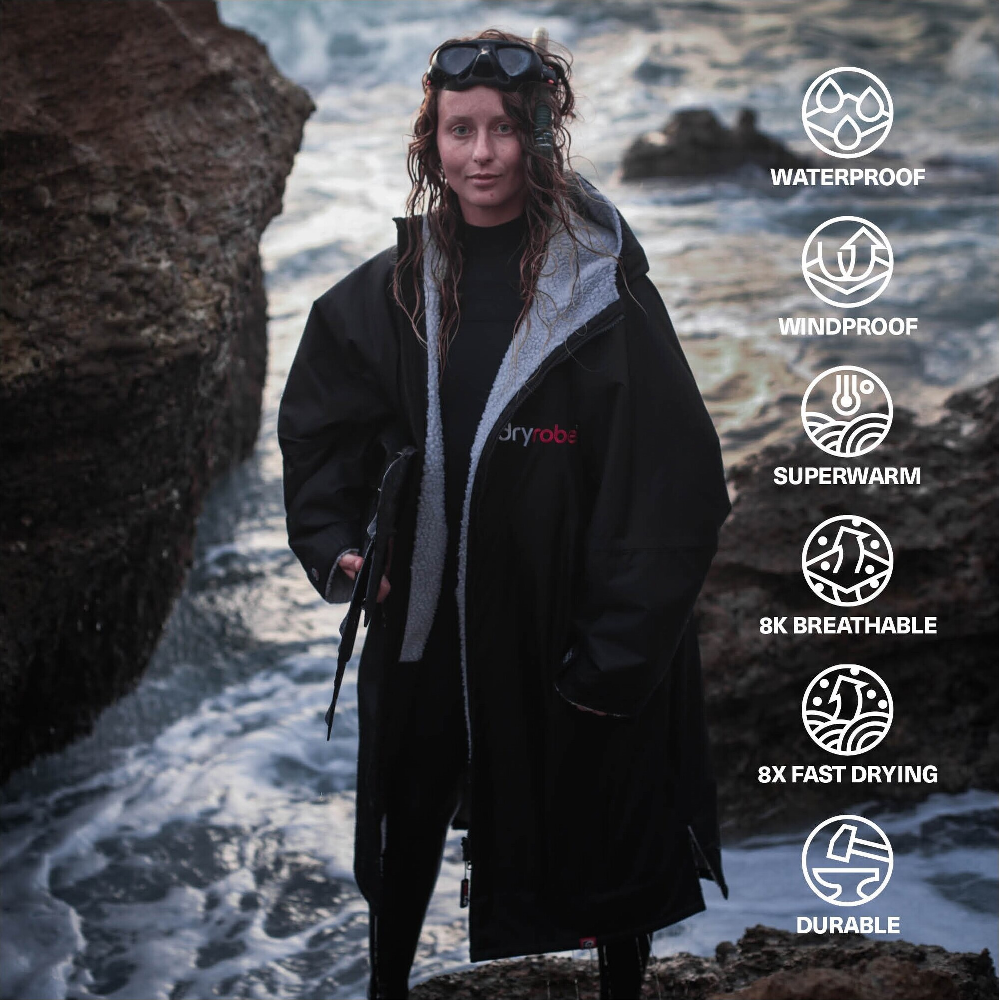 2026 Dryrobe Advance Long Sleeve Changing Robe DALSV3 - Black / Grey